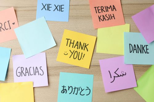 Multilingual thank you notes representing localized messaging by an SMS Provider Malaysia.